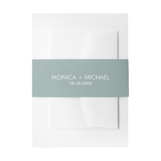 Dusty Blue Classic Personalised Wedding Invitation Belly Band