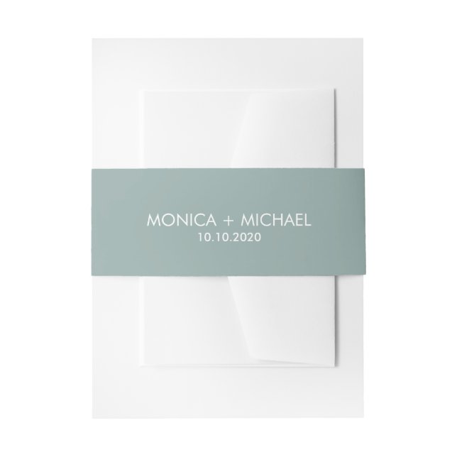 Dusty Blue Classic Personalised Wedding Invitation Belly Band (Front Example)