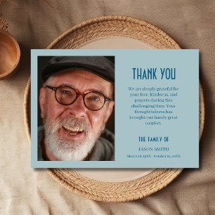Dusty Blue Classic Personalized Photo Funeral  Thank You Card