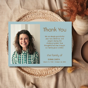 Dusty Blue Classic Photo Funeral Sympathy Thank You Card