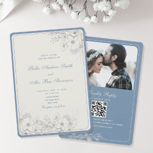 Dusty Blue Classic Photo Wedding  Invitation