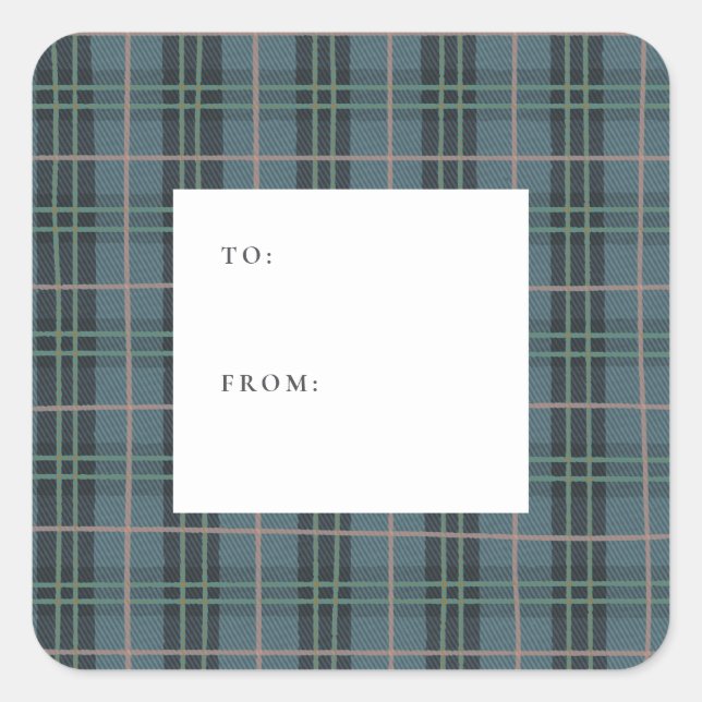 Dusty Blue Classic Plaid Neutral Holiday  Square Sticker (Front)