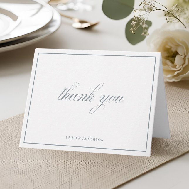 Dusty Blue Classic Script Bridal Shower Folded Thank You Card (Creator Uploaded)