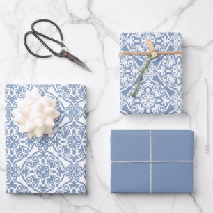 Dusty Blue Classic Vintage Seamless Damask Pattern Wrapping Paper Sheet