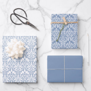 Dusty Blue Classic Vintage Seamless Damask Pattern Wrapping Paper Sheet