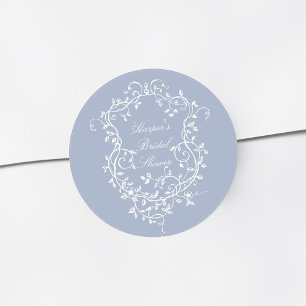 Dusty Blue Classy French Victorian Bridal Shower Classic Round Sticker