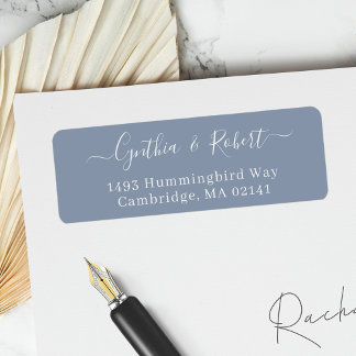 Dusty Blue Classy Script Wedding Return Address
