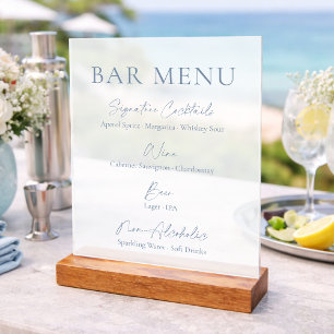 Dusty Blue Clear Acrylic Bar Menu Sign 