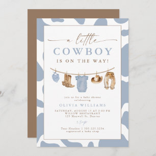 Dusty Blue Clothesline Little Cowboy Baby Shower Invitation