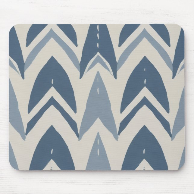 Dusty Blue Coastal Batik Parang Chevron Geometric Mouse Pad (Front)