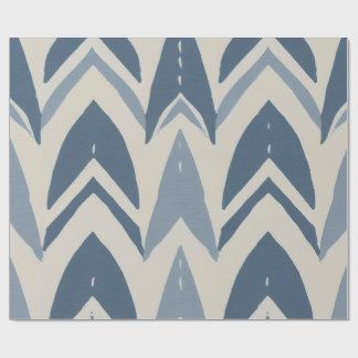 Dusty Blue Coastal Batik Parang Chevron Geometric Wrapping Paper