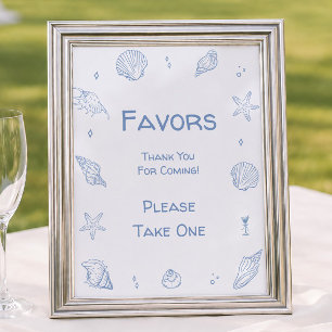 Dusty Blue Coastal Beach Baby Shower Favour  Poster