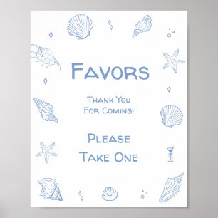 Dusty Blue Coastal Beach Baby Shower Favour  Poster