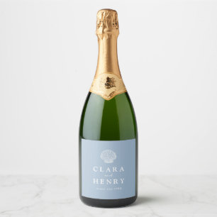 Dusty Blue Coastal Wedding Champagne Label