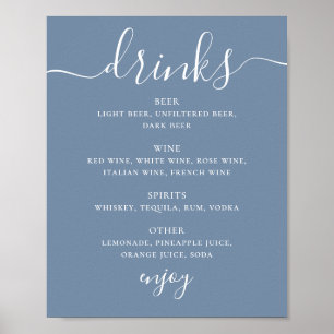Dusty Blue Coastal Wedding Drinks Bar Menu Sign