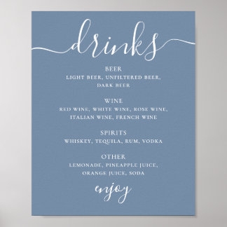 Dusty Blue Coastal Wedding Drinks | Bar Menu Sign