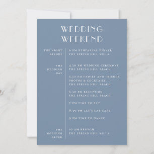Dusty Blue Coastal Wedding Weekend Itinerary Invitation