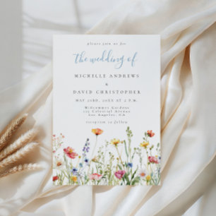 Dusty Blue Colorful Rustic Wildflower Wedding Invitation