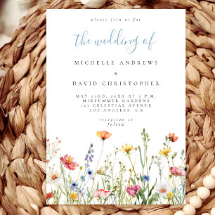 Dusty Blue Colorful Rustic Wildflower Wedding Invitation