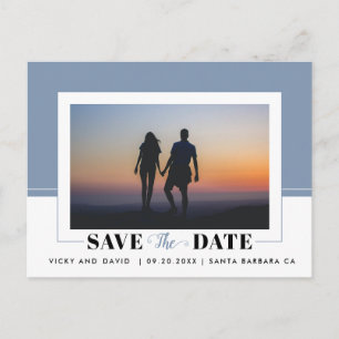 Dusty blue colour block wedding Save the Date phot Postcard