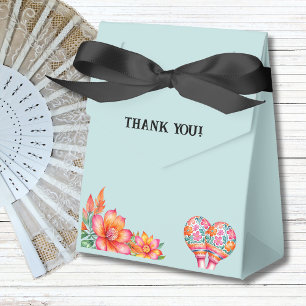 Dusty Blue Colourful Floral Fiesta Mexican Wedding Favour Box