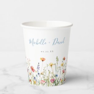 Dusty Blue Colourful Rustic Wildflower Wedding Paper Cups