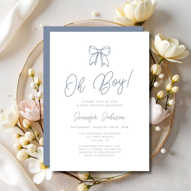 Dusty Blue Coquette Bow Boy Baby Shower Invitation (Dusty Blue Coquette Bow Boy Baby Shower Invitation)
