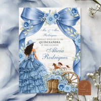 Dusty Blue Coquette Charra Quinceanera Invitation