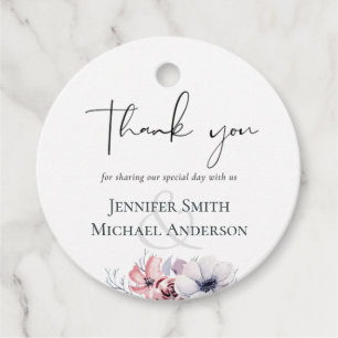 Dusty Blue Coral Floral Script Wedding Thank You Favour Tags