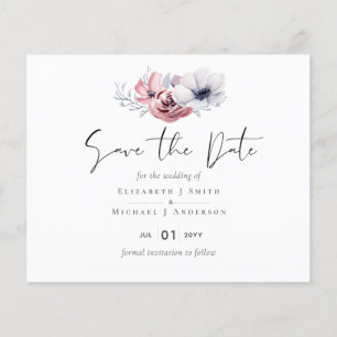 Dusty Blue Coral Floral Wedding Save Date Budget