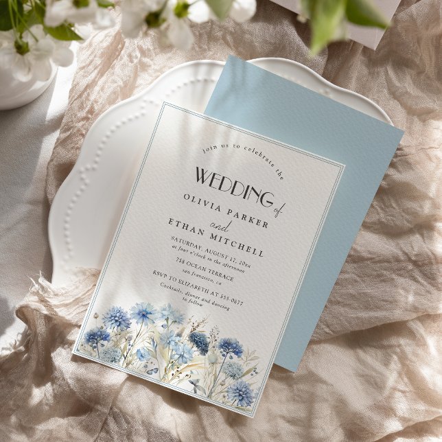 DUSTY Blue Cornflower Wildflower Elegant Wedding Invitation (Creator Uploaded)