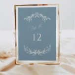 Dusty Blue Cottage Wedding Table Number Card Sign<br><div class="desc">Our wedding table number sign features modern lettering and vintage botanical laurels - perfect for helping your guests find their table at your wedding reception or event.</div>