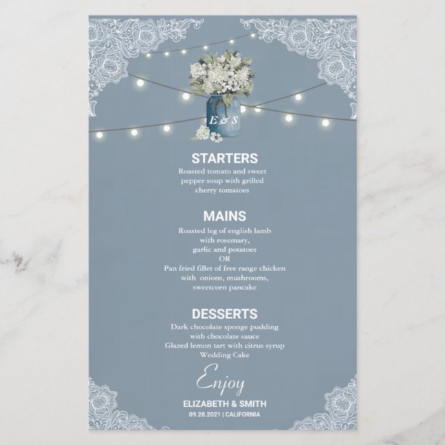 Dusty Blue Country Combined White Lace Wedding (Front)