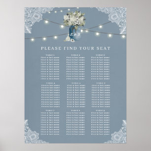 Dusty Blue Country Combined White Lace Wedding Poster