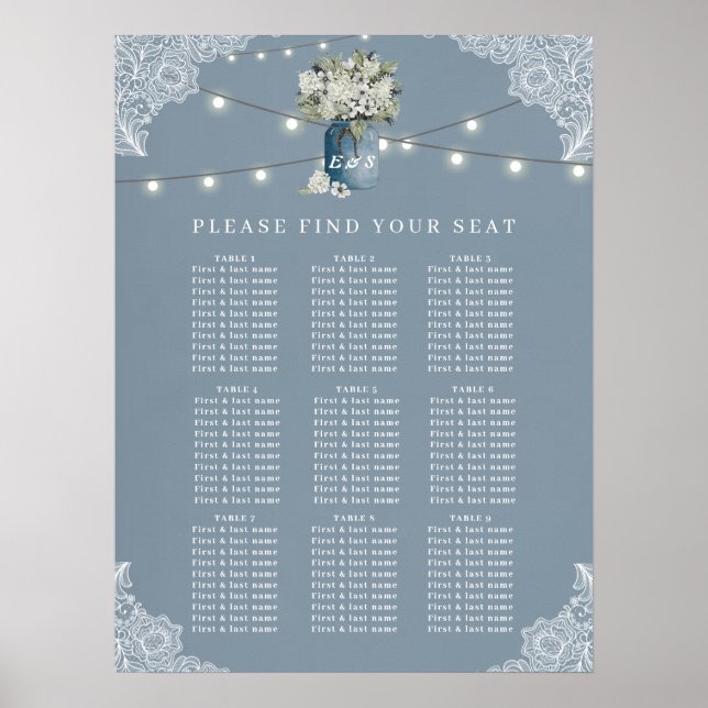 Dusty Blue Country Combined White Lace Wedding  Poster (Front)