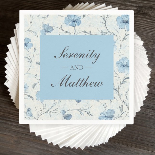 Dusty Blue Country Garden Elegant Floral Wedding Napkin (Creator Uploaded)
