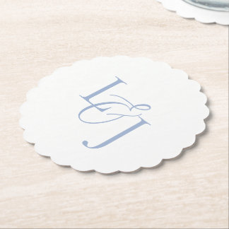 Dusty Blue Couple Initials Monogram Wedding  Paper Coaster