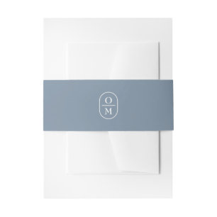 Dusty Blue   Couple Monogram Wedding Invitation  Belly Band