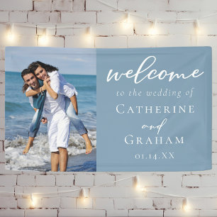 Dusty Blue Couple Photo Coastal Wedding Banner