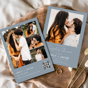 Dusty Blue Couple's Shower Photo QR code Invitation