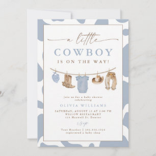 Dusty Blue Cowboy Clothesline Boy Baby Shower Invitation