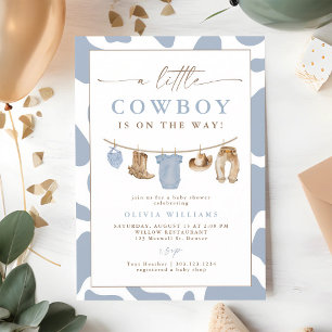 Dusty Blue Cowboy Clothesline Boy Baby Shower Invitation