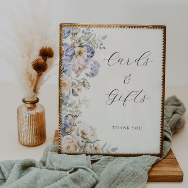 Dusty Blue Cream Floral Cards and Gifts Sign (Creator Uploaded)