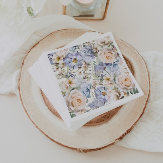 Dusty Blue Cream Floral Napkin (Creator Uploaded)