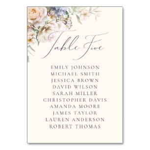 Dusty Blue Cream Floral Table Five Guest Names Table Number