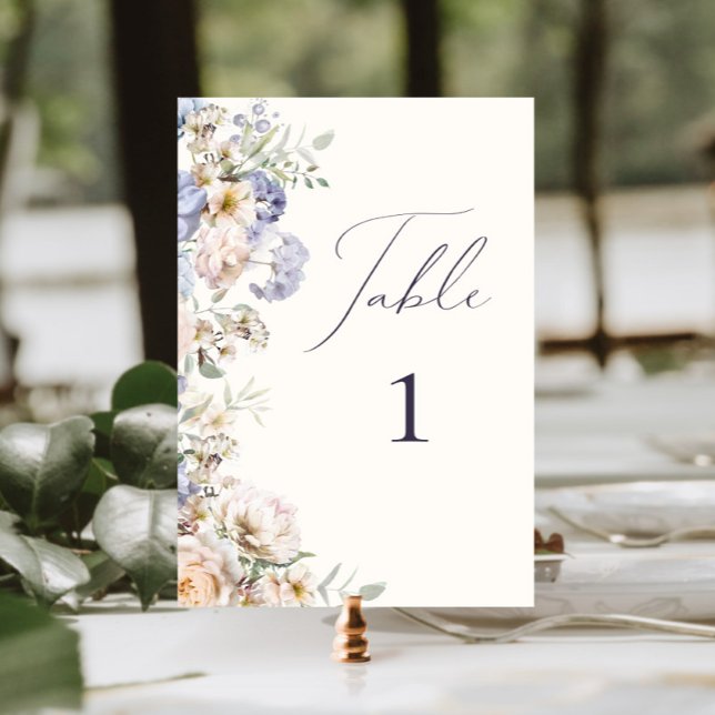 Dusty Blue Cream Floral Table Number (Creator Uploaded)