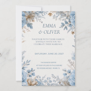 Dusty Blue & Cream Floral Wedding Invitation