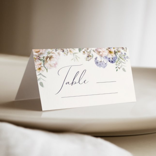 Dusty Blue Cream Floral Wedding Place Card (Creator Uploaded)