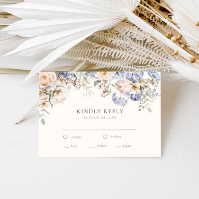 Dusty Blue Cream Floral Wedding RSVP Card (Creator Uploaded)