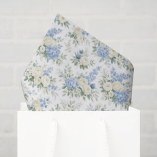 Dusty Blue Cream Florals Wedding Bridal Shower Tissue Paper